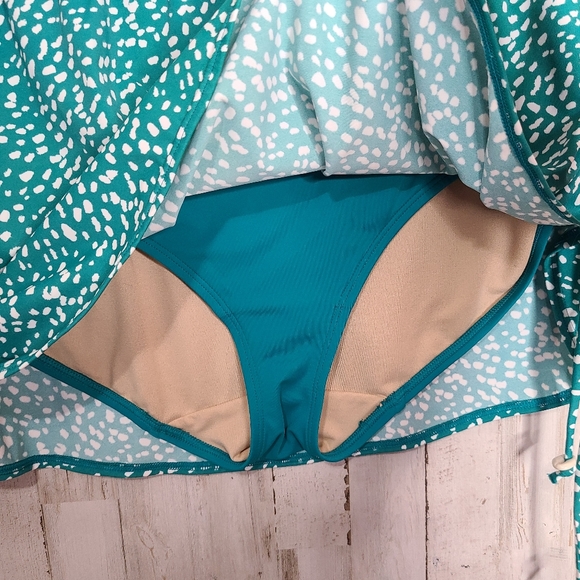 Swim by Cacique Green White Ditsy Dot Swimsuit Skirt Bottoms Plus Size 22 - Picture 4 of 11